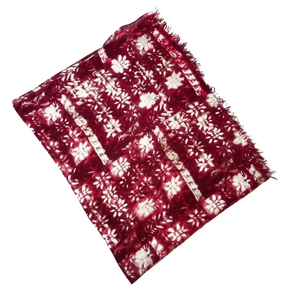 PURE JILL Floral Tie-dye Lightweight Fringe Scarf NWT • red, cream • boho chic